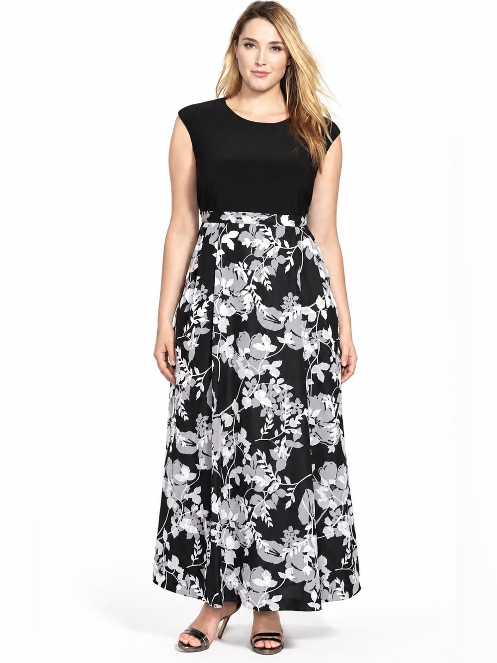 Alex Evenings Black Floral Maxi Dress Formal Gown Plus Size 16W